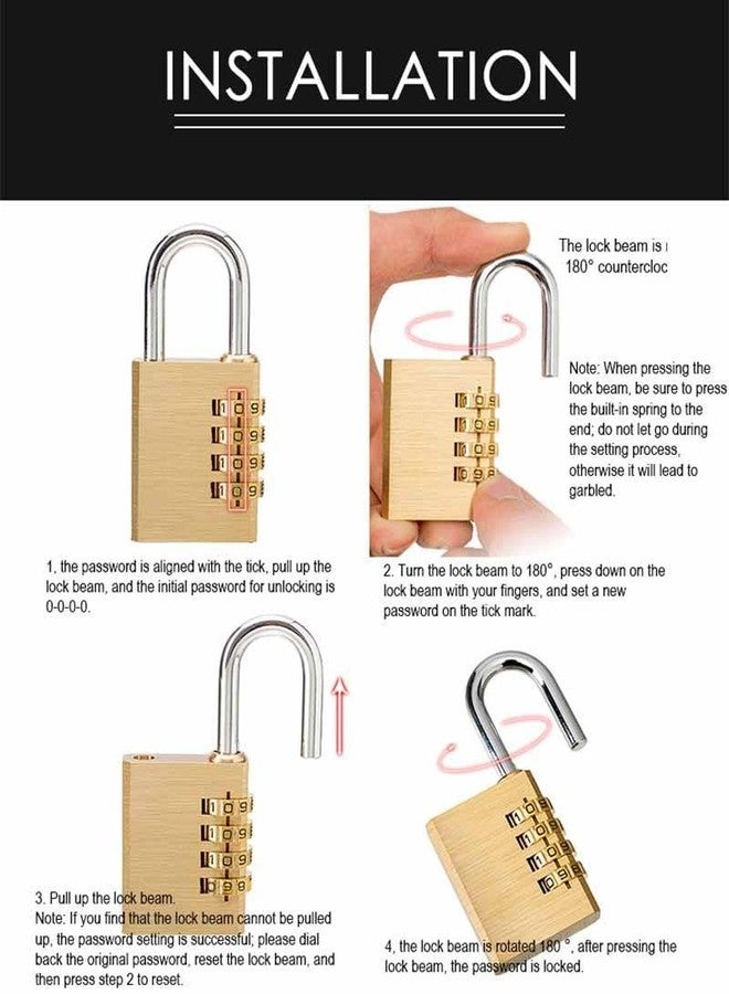VIVITO Brass 4 Digit Number Lock for Travel Bags - Resettable Combination Padlock | Password Lock | Hand Bag Shaped Padlock | for Travel Bags, Luggage Lock (Pack of Four) - Image 3